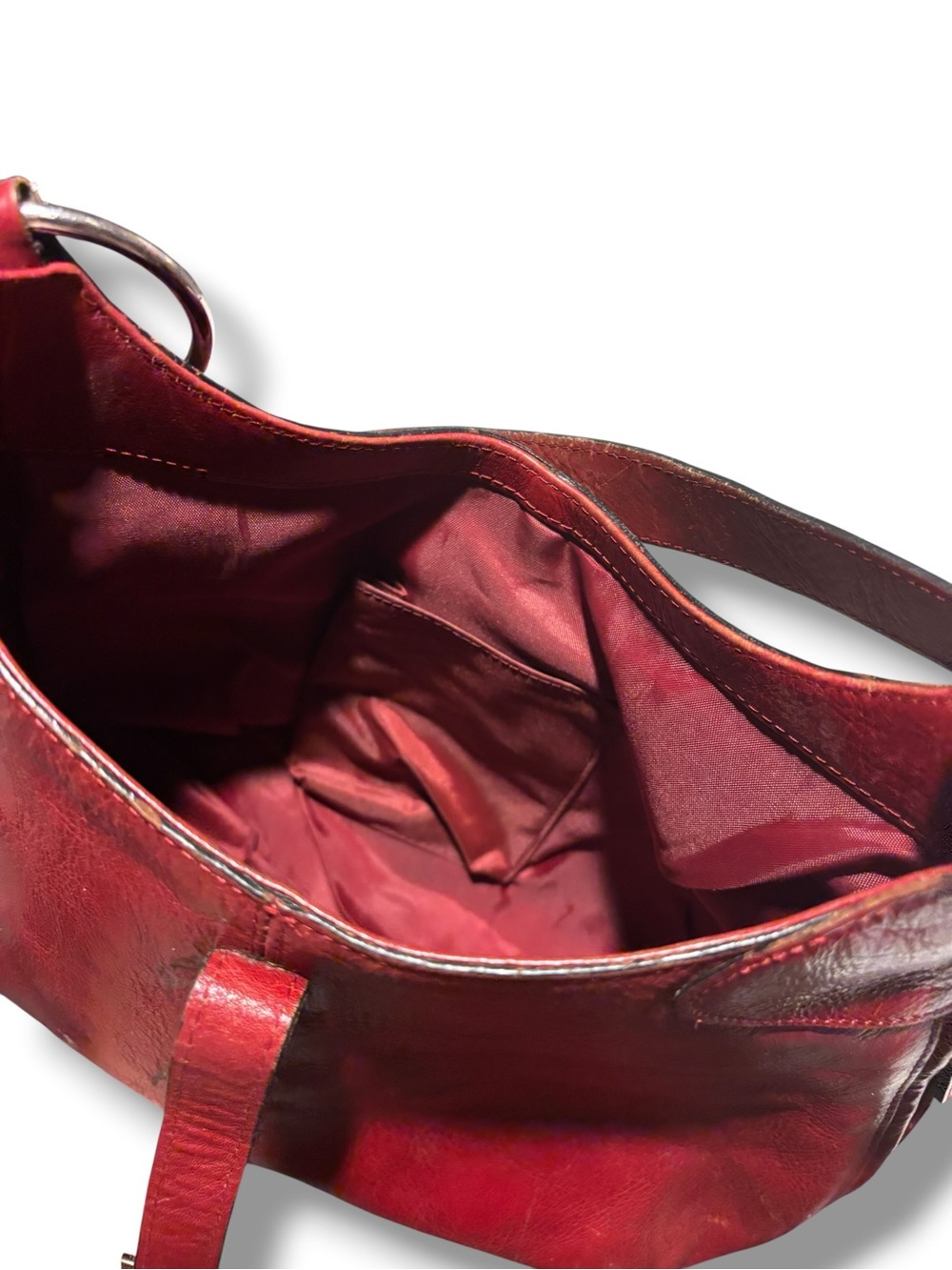 WILSONS LEATHER Red Hobo Shoulder Bag Expandable Bottom Snap Closure VINTAGE - Picture 10 of 14